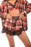 Shorts a Quadri con Bordo in Pizzo e Cintura donna Tensione in - 1