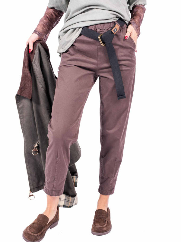 Pantaloni Chino Cioccolato con Cintura da donna Miss love