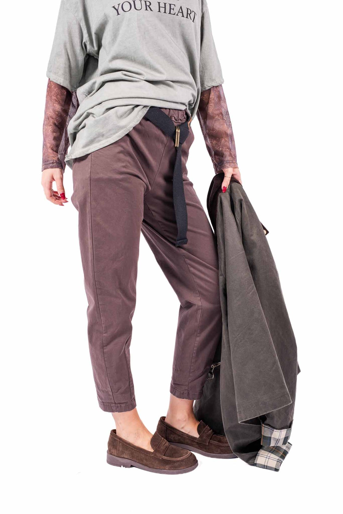 Pantaloni Chino Cioccolato con Cintura donna Miss love - 4
