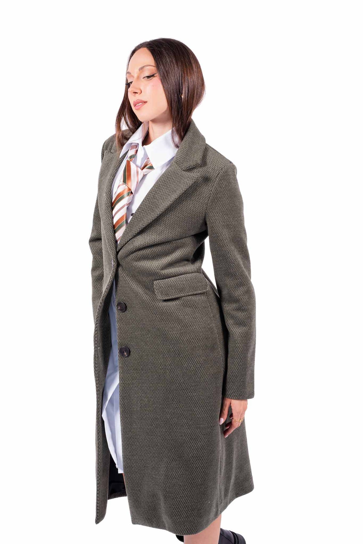 Cappotto Lungo Verde Militare donna Miss love - 5