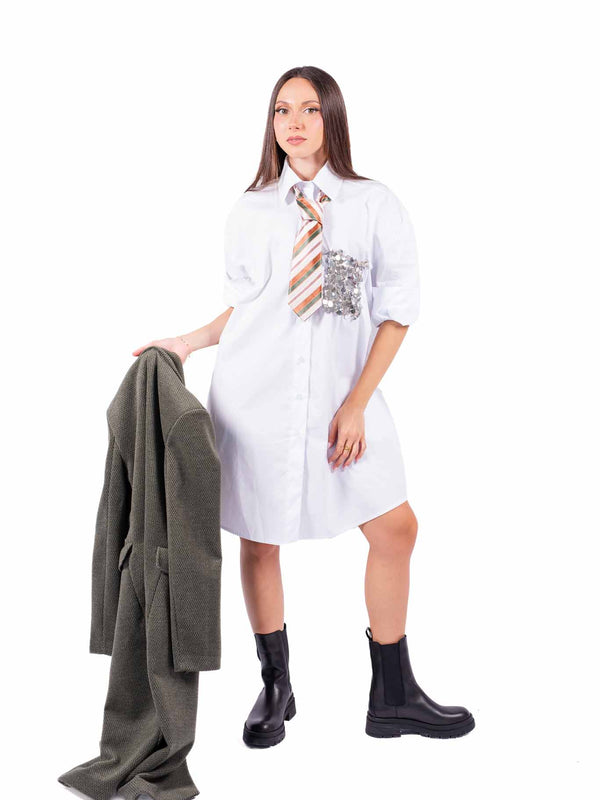 Abito Camicia Bianco con Taschino Paillettess da donna Miss love