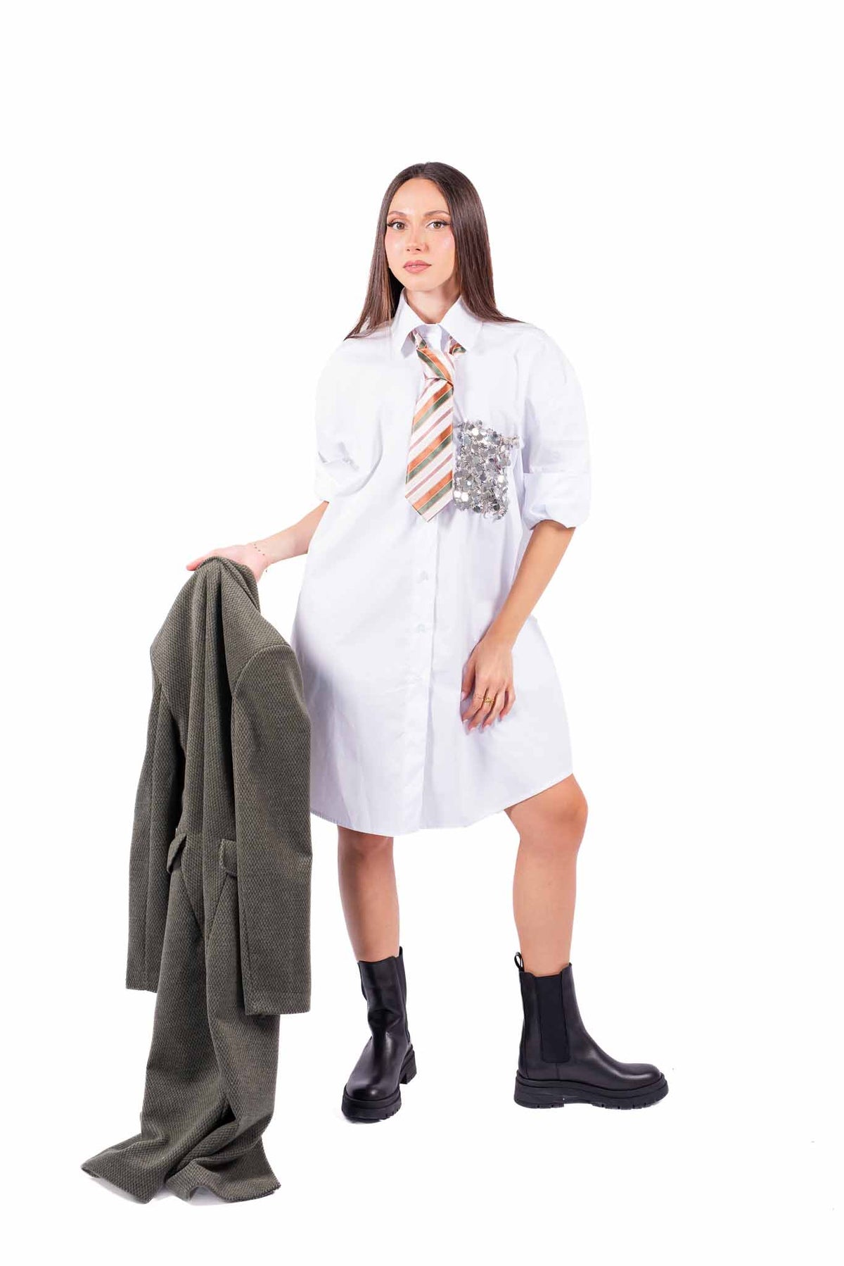 Abito Camicia Bianco con Taschino Paillettess donna Miss love - 1