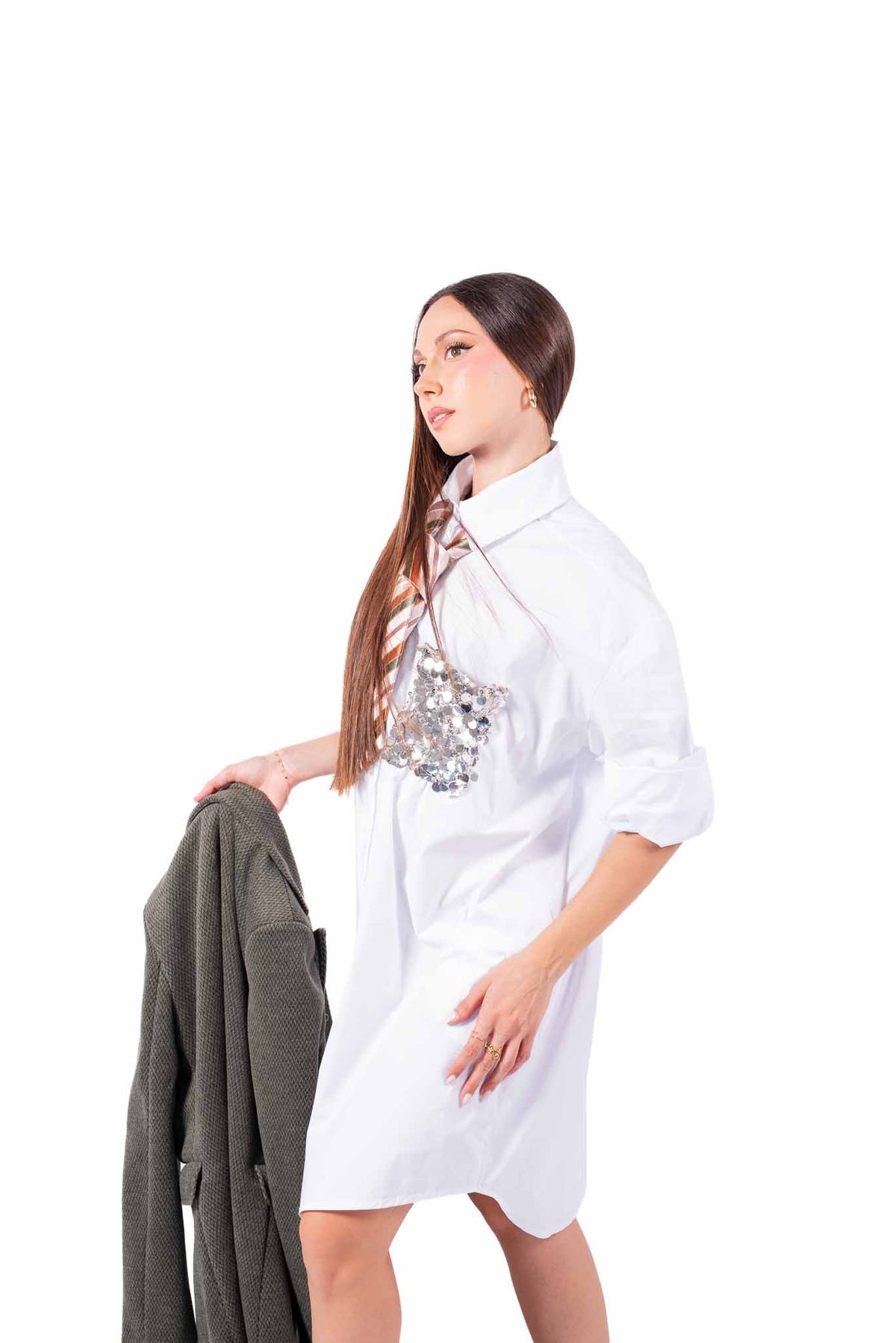 Abito Camicia Bianco con Taschino Paillettess donna Miss love - 3
