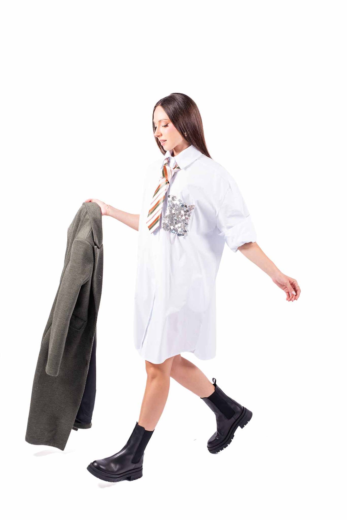 Abito Camicia Bianco con Taschino Paillettess donna Miss love - 5