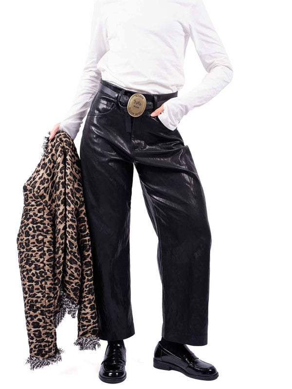 Pantaloni in Ecopelle Nera con Cintura da donna Tensione in