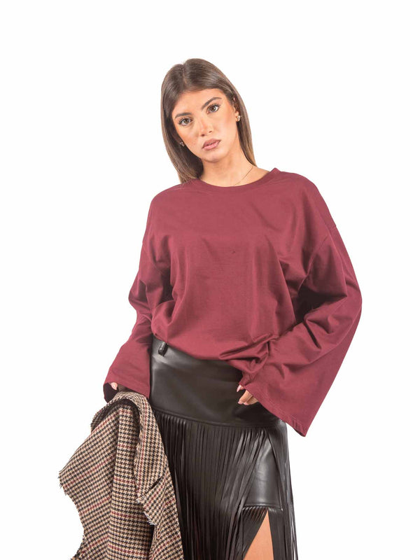 Maglia Oversize a Maniche Lunghe Bordeaux da donna Tensione in