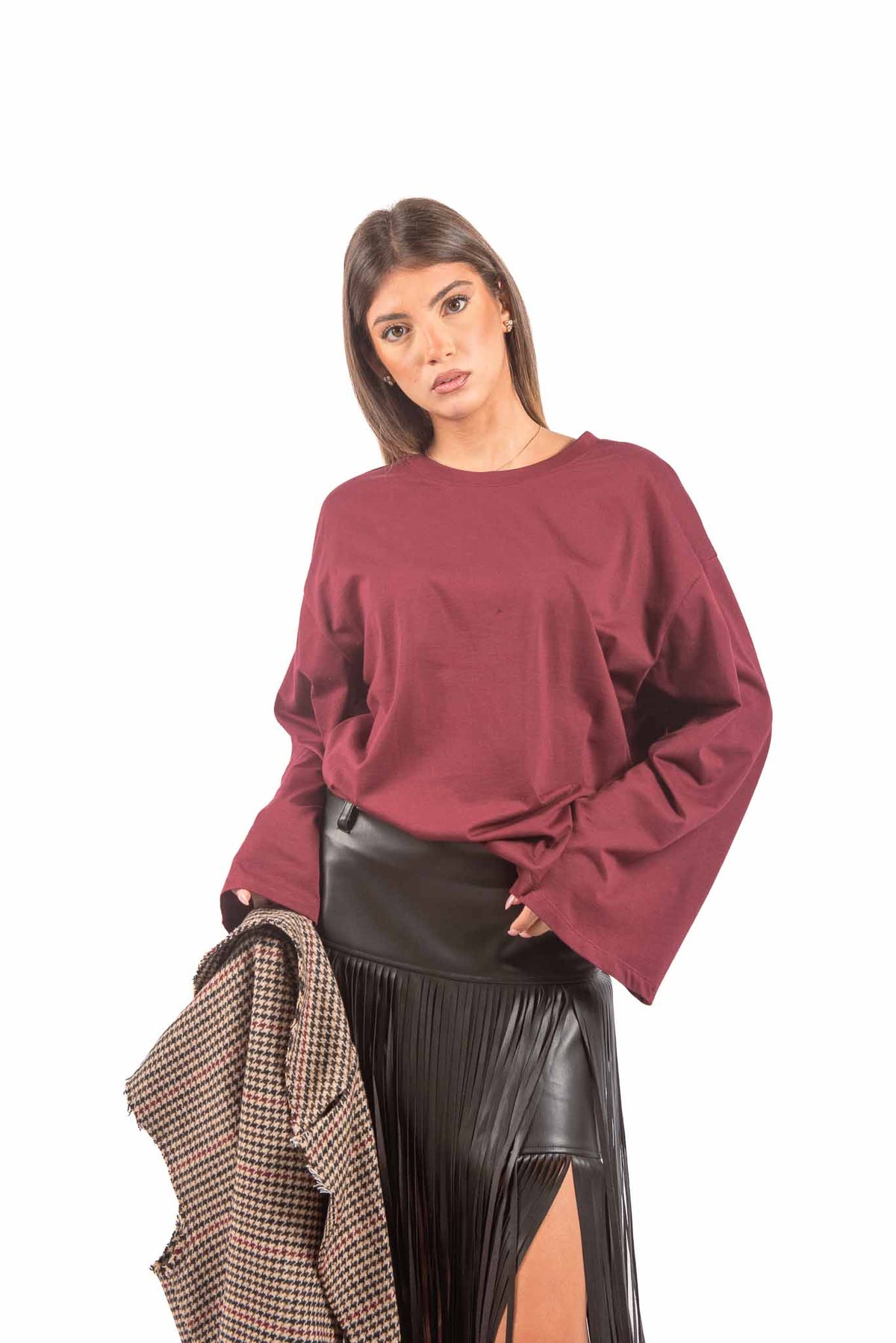 Maglia Oversize a Maniche Lunghe Bordeaux donna Tensione in - 1