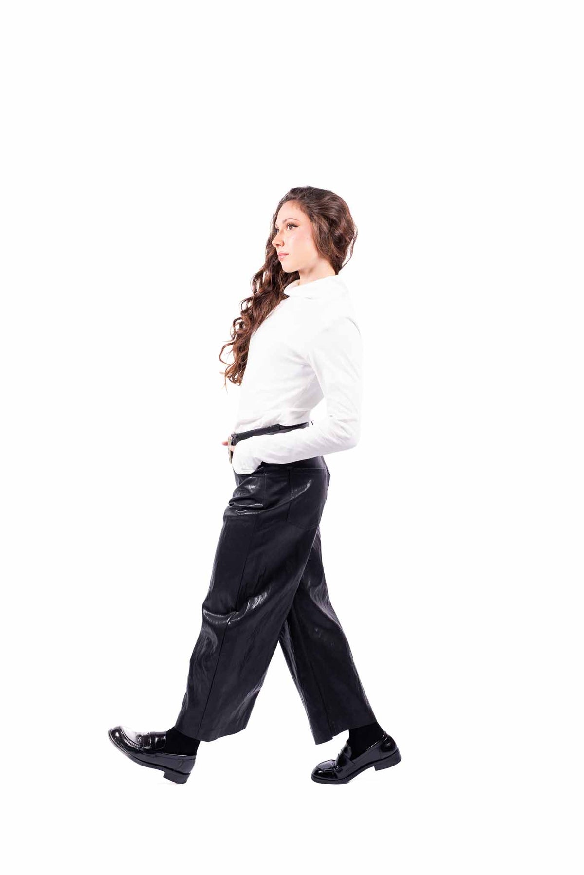 Pantaloni in Ecopelle Nera con Cintura donna Tensione in - 3