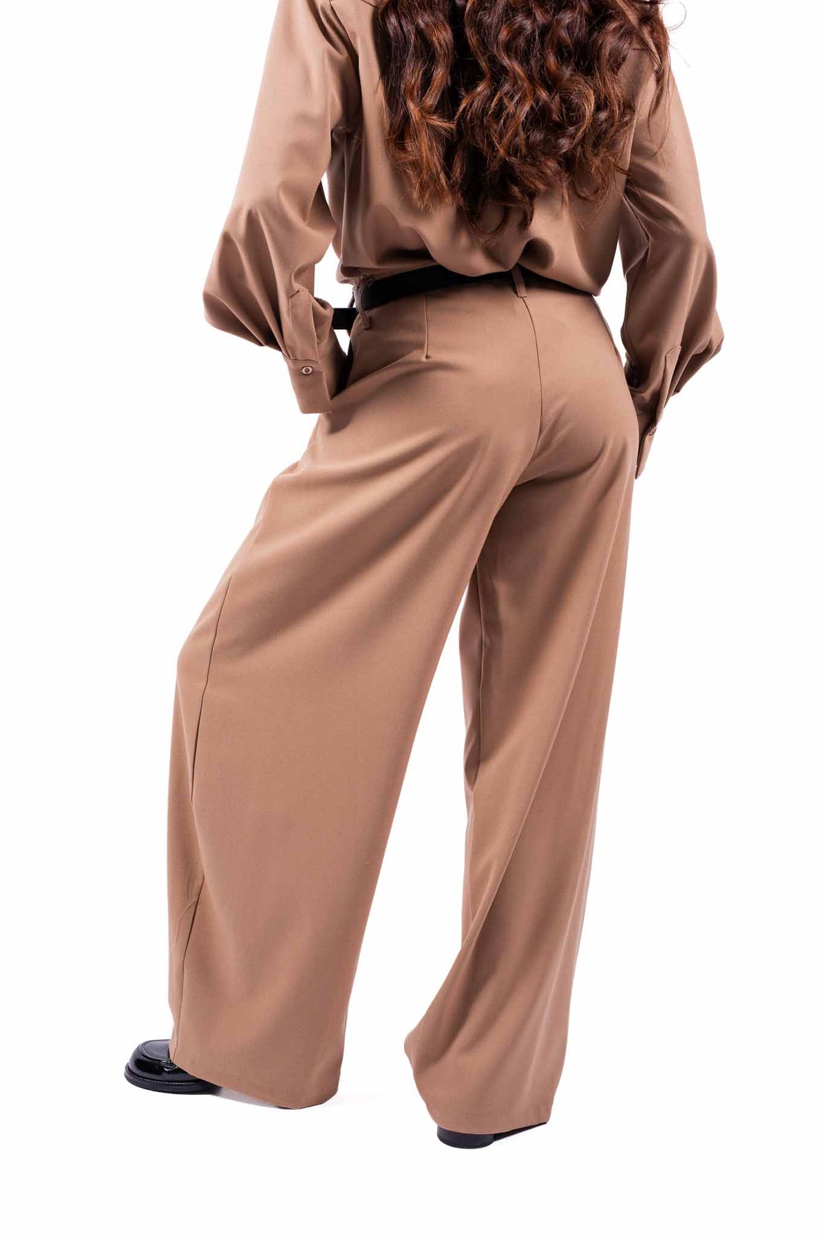 Pantaloni Palazzo Cammello con Cintura donna Tensione in - 5