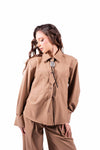 Camicia Over Cammello con Tiretto donna Tensione in - 4