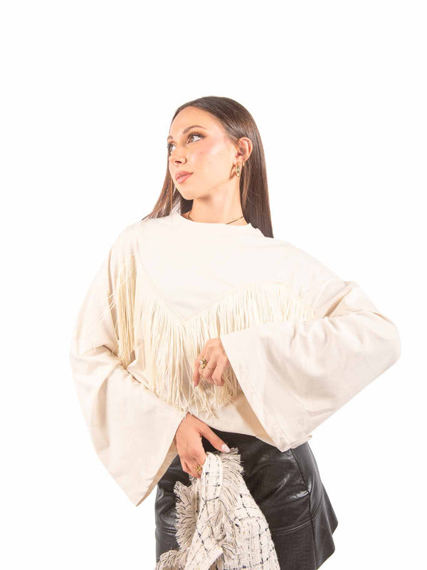 Maglia Oversize a Maniche Lunghe con Frange da donna Tensione in
