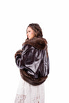 Bomber in Ecopelle Marrone con Ecopelliccia donna Tensione in - 3