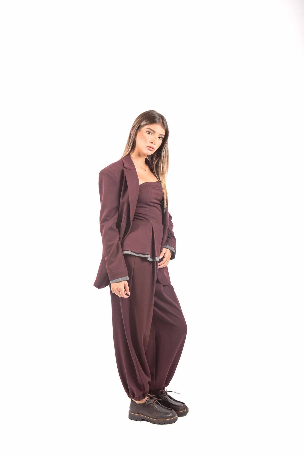 Pantaloni Jogger con Caviglia Elasticizzata Bordeaux donna Maryley - 2