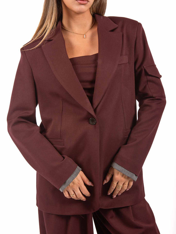 Blazer Monopetto Bordeaux con Tasca sulla Manica da donna Maryley