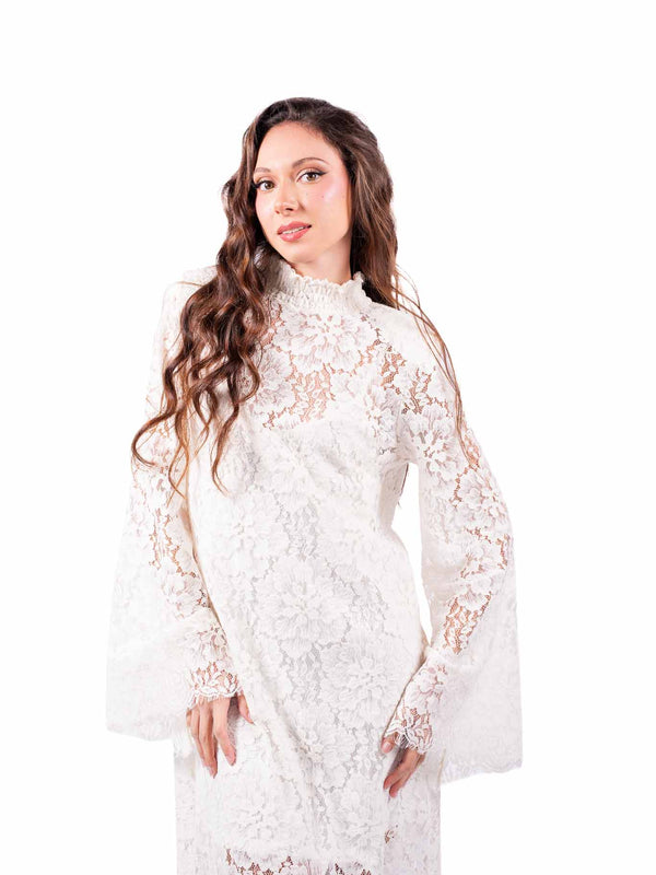 Abito Lungo in Pizzo Floreale Panna con Sottoveste Coordinata da donna Tensione in