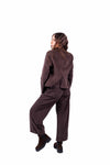 Pantaloni Wide Leg in Velluto a Coste Cioccolato con Cintura donna Tensione in - 6