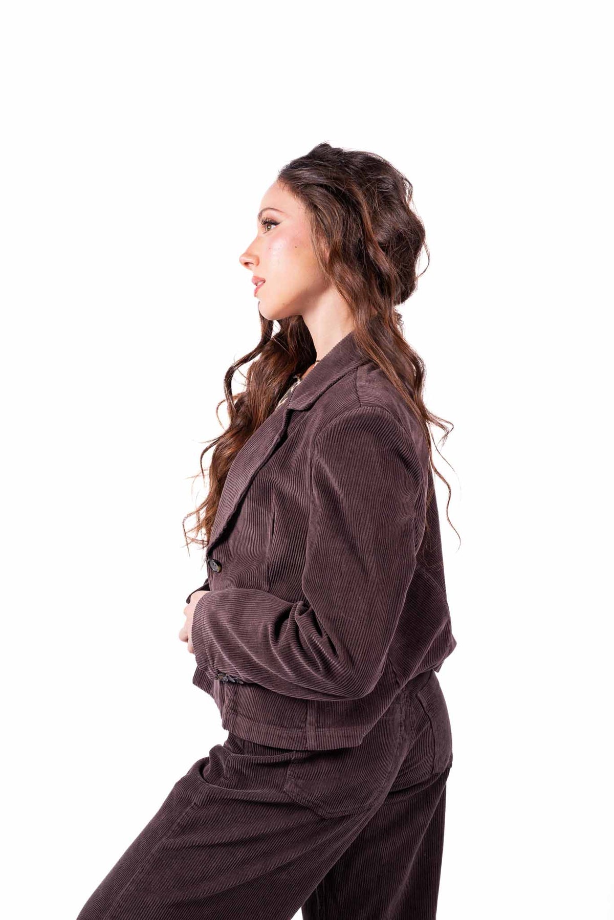 Blazer Sartoriale in Velluto a Coste Cioccolato donna Tensione in - 2