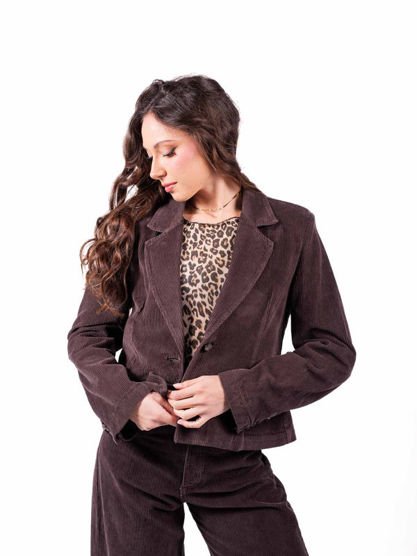 Blazer Sartoriale in Velluto a Coste Cioccolato da donna Tensione in