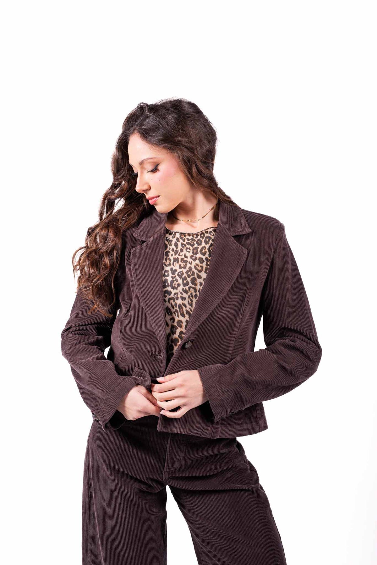Blazer Sartoriale in Velluto a Coste Cioccolato donna Tensione in - 1