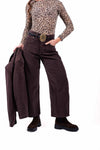 Pantaloni Wide Leg in Velluto a Coste Cioccolato con Cintura donna Tensione in - 1