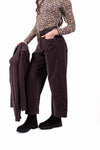 Pantaloni Wide Leg in Velluto a Coste Cioccolato con Cintura donna Tensione in - 2