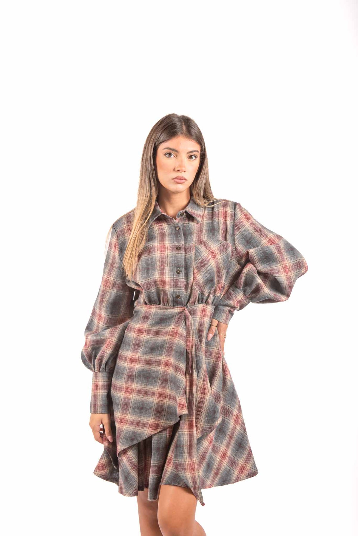 Abito Corto a Quadri Tartan con Drapeggio donna Maryley - 5