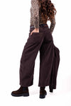 Pantaloni Wide Leg in Velluto a Coste Cioccolato con Cintura donna Tensione in - 3