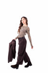 Pantaloni Wide Leg in Velluto a Coste Cioccolato con Cintura donna Tensione in - 4