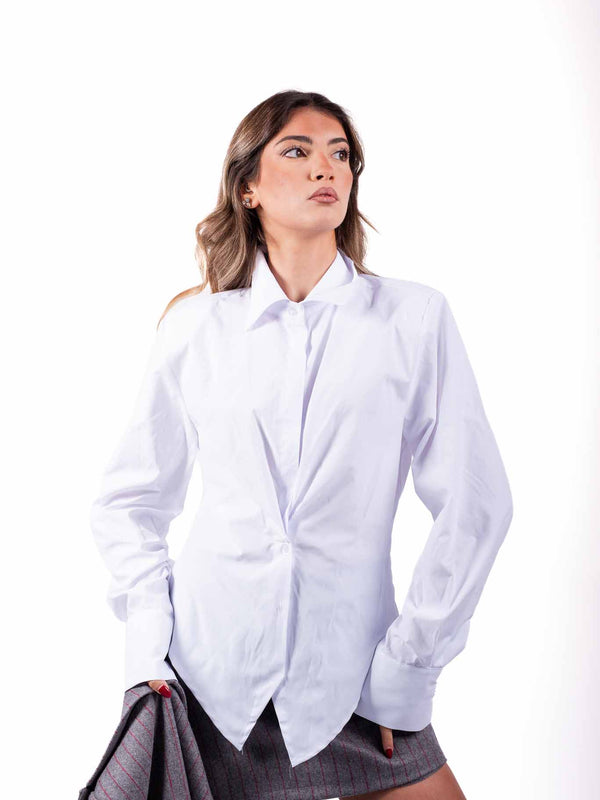 Camicia in Popeline Bianca con Fondo Asimmetrico da donna Tensione in