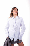 Camicia in Popeline Bianca con Fondo Asimmetrico donna Tensione in - 1