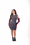 Abito Midi Sartoriale Grigio con Manicotti in Ecopelle donna Tensione in - 3