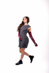 Abito Midi Sartoriale Grigio con Manicotti in Ecopelle donna Tensione in - 6