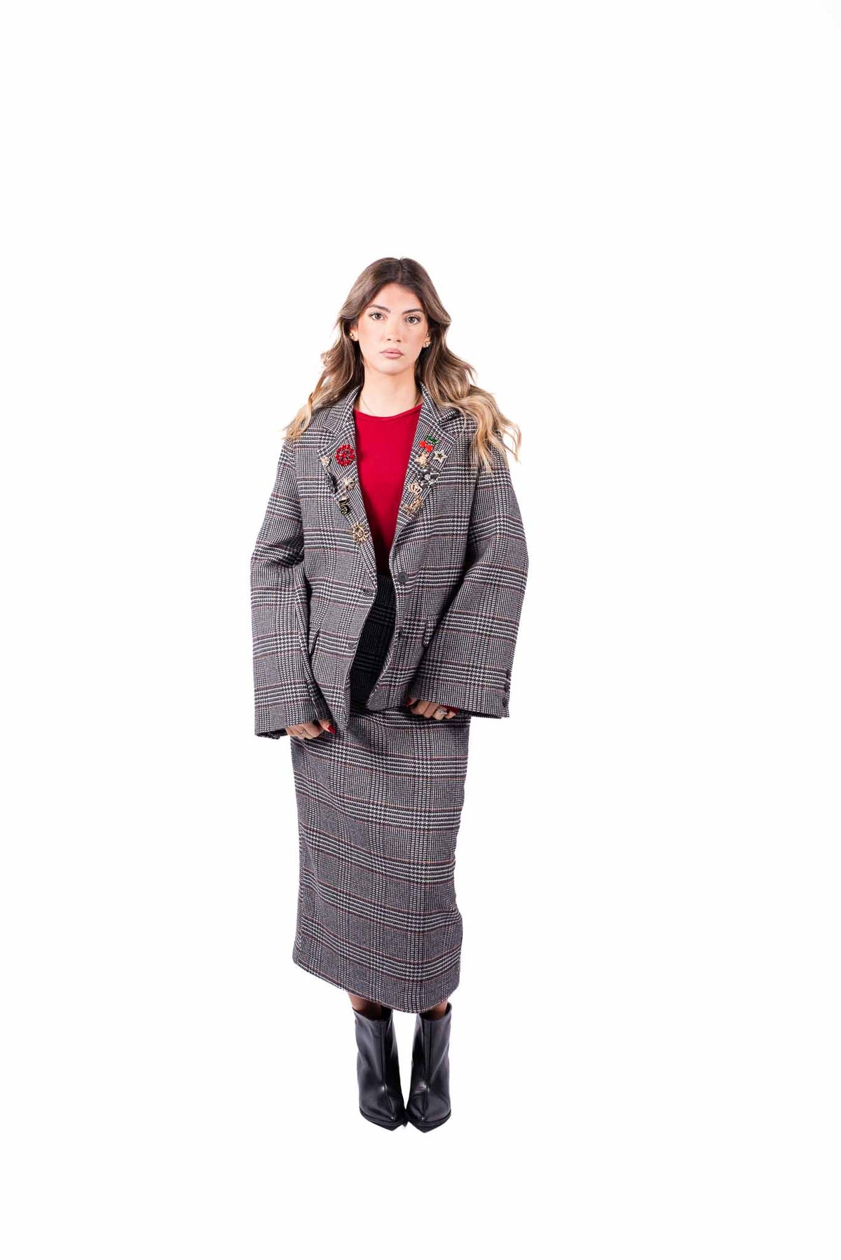 Blazer Principe di Galles Grigio con Applicazioni Jewel donna Tensione in - 6