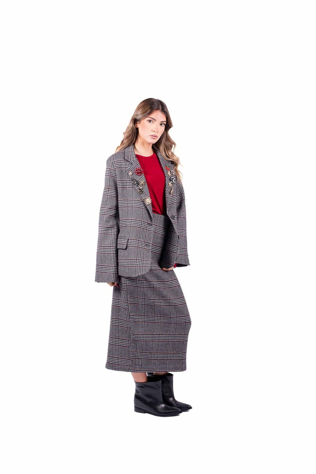 Blazer Principe di Galles Grigio con Applicazioni Jewel donna Tensione in - 5