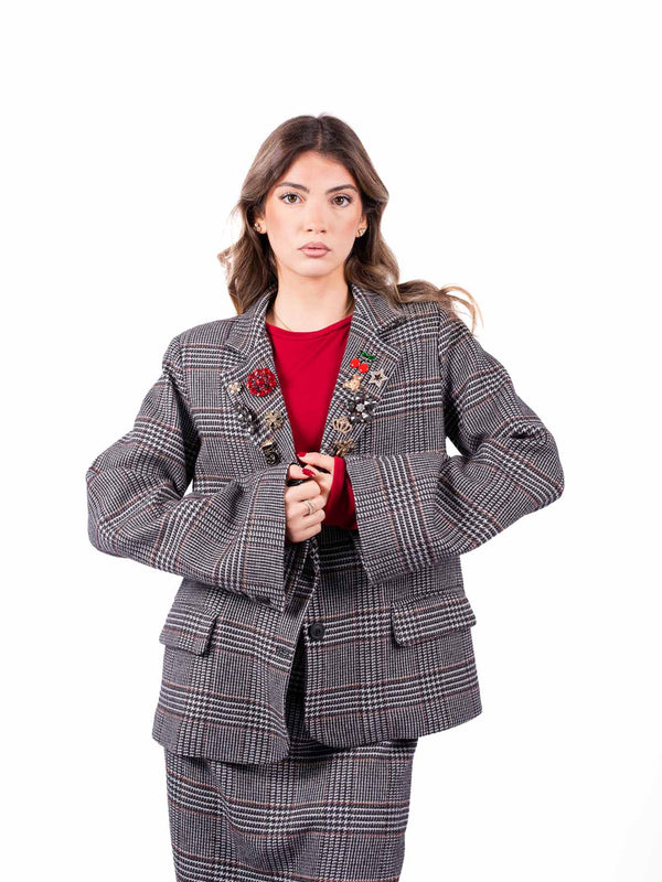 Blazer Principe di Galles Grigio con Applicazioni Jewel da donna Tensione in