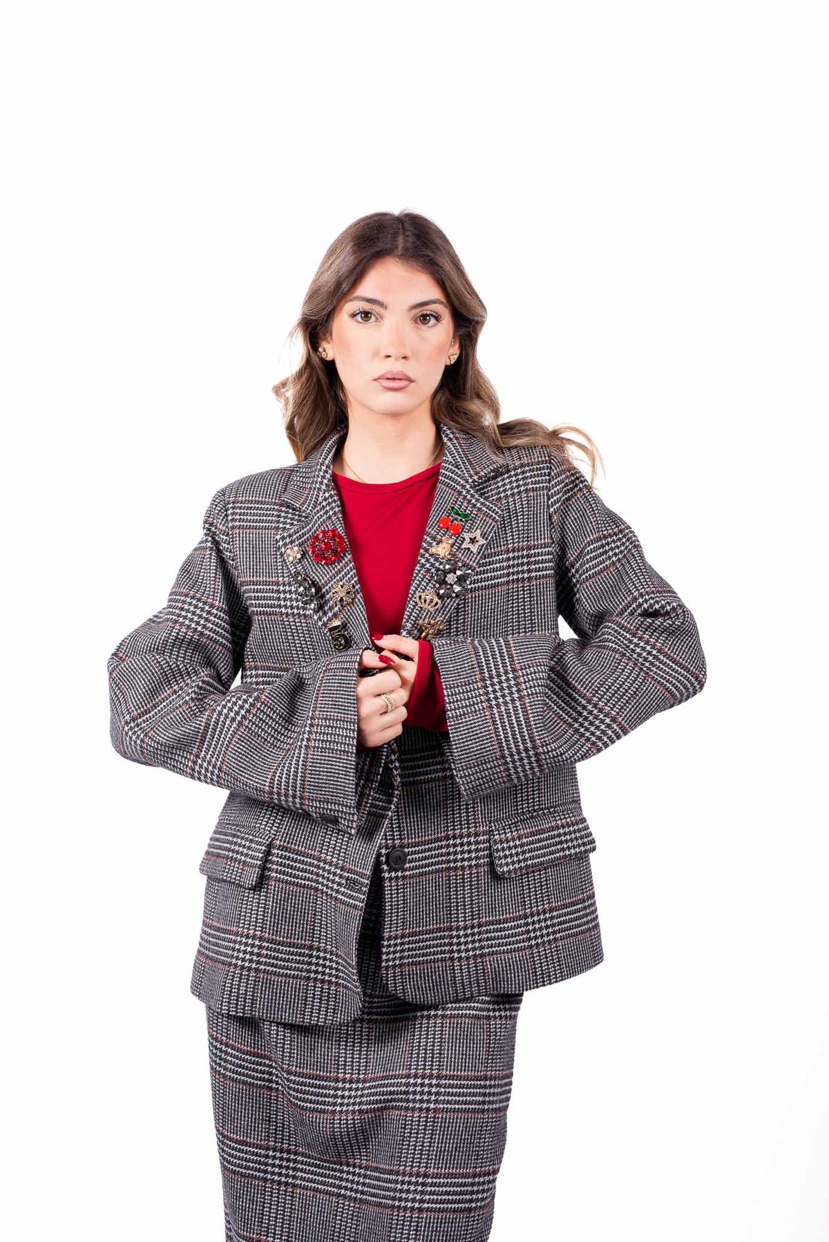 Blazer Principe di Galles Grigio con Applicazioni Jewel donna Tensione in - 1