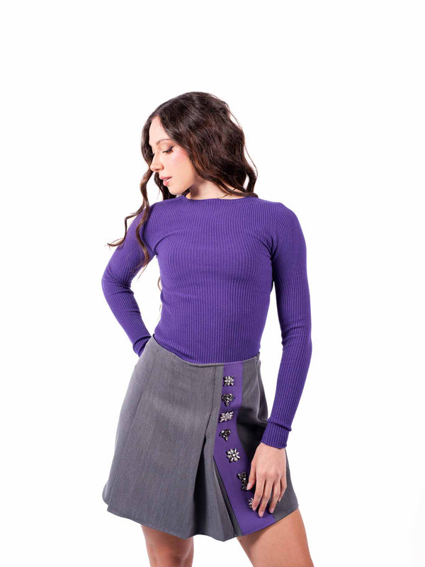 Maglia Pullover Viola a Costine da donna Tensione in