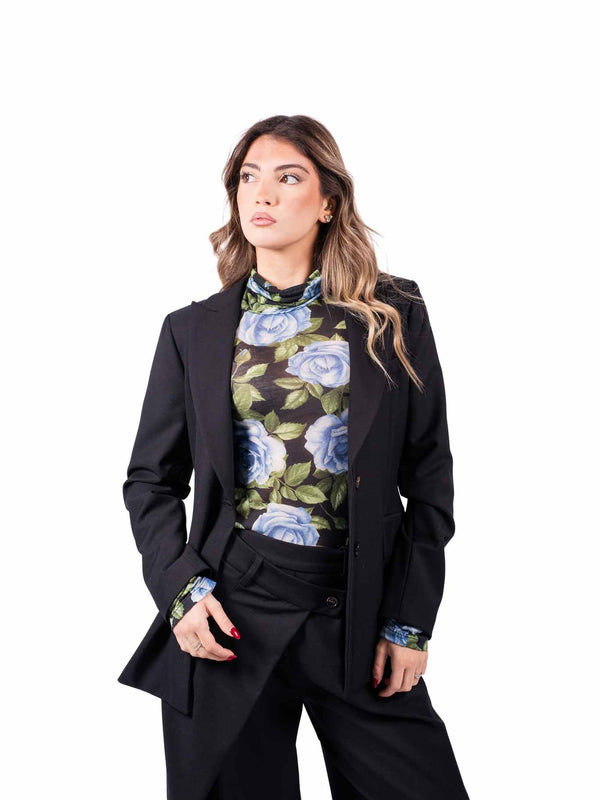 Blazer Sartoriale Nero a Due Bottoni da donna Tensione in