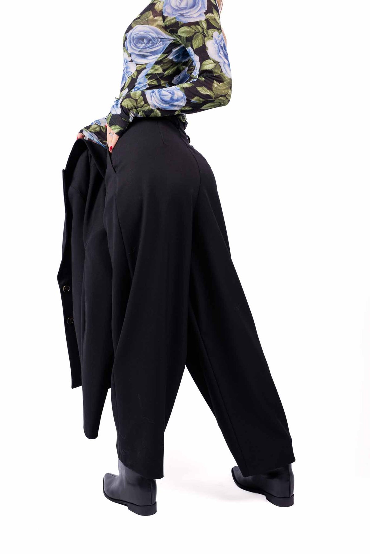 Pantaloni Wide Leg Neri con Abbottonatura Asimmetrica donna Tensione in - 3