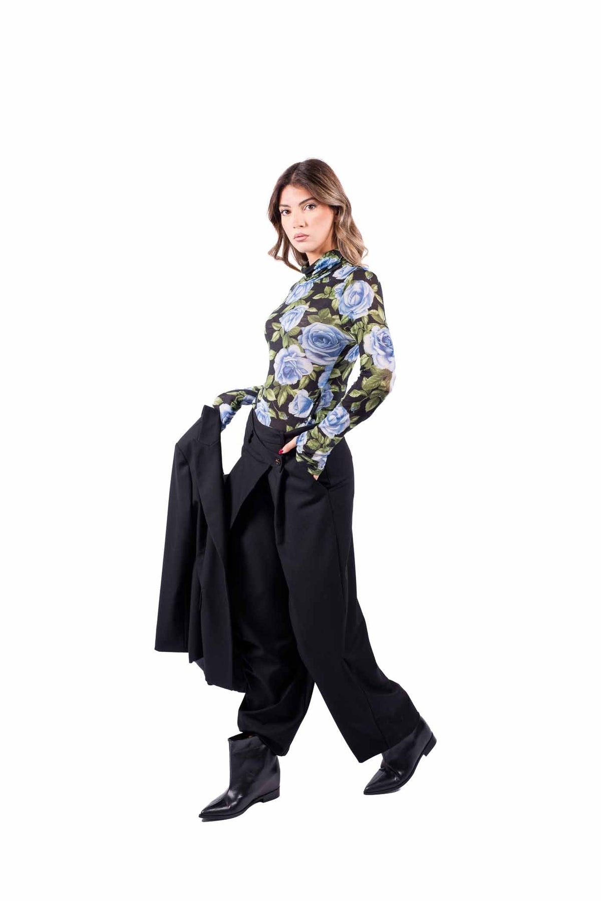 Pantaloni Wide Leg Neri con Abbottonatura Asimmetrica donna Tensione in - 4