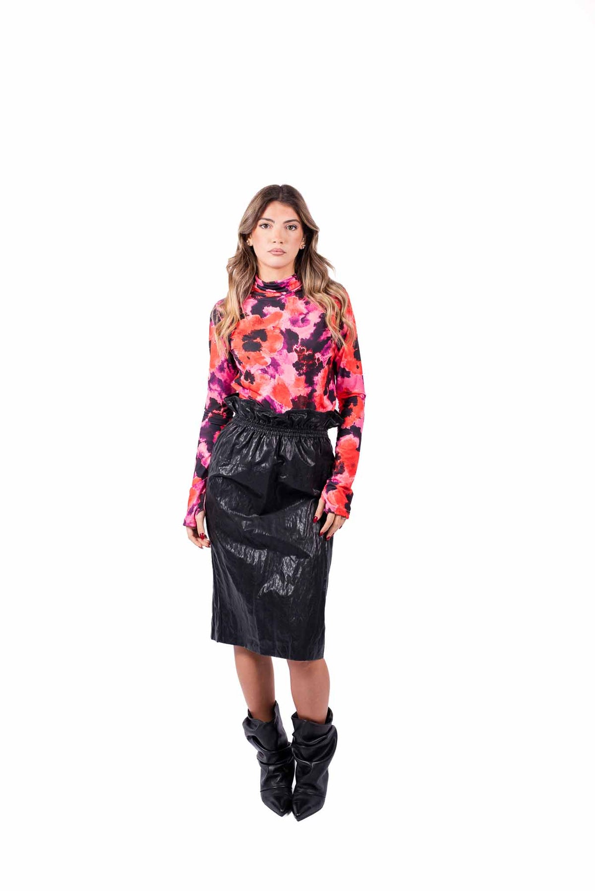 Blusa Lupetto con Fantasia Floreale Rossa donna Tensione in - 3
