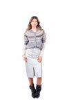 Cardigan Mezza Manica in Maglia Grigio con Motivo Jacquard donna Tensione in - 5