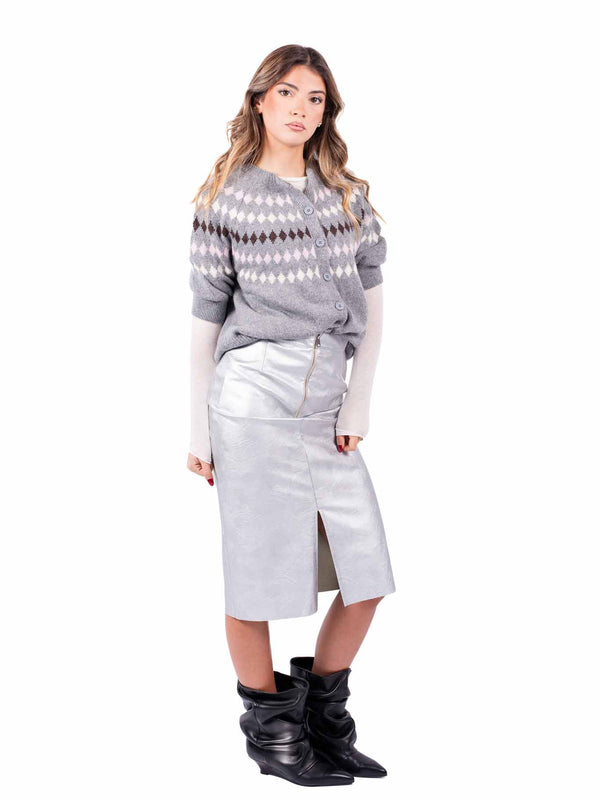 Gonna Midi in Ecopelle Laminata Argento da donna Tensione in