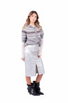 Cardigan Mezza Manica in Maglia Grigio con Motivo Jacquard donna Tensione in - 4