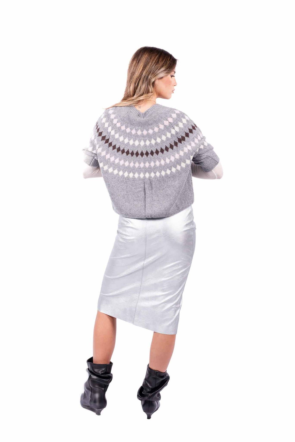 Cardigan Mezza Manica in Maglia Grigio con Motivo Jacquard donna Tensione in - 3