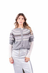 Cardigan Mezza Manica in Maglia Grigio con Motivo Jacquard donna Tensione in - 1