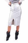 Gonna Midi in Ecopelle Laminata Argento donna Tensione in - 2