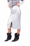 Gonna Midi in Ecopelle Laminata Argento donna Tensione in - 6