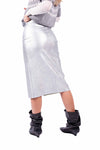 Gonna Midi in Ecopelle Laminata Argento donna Tensione in - 5