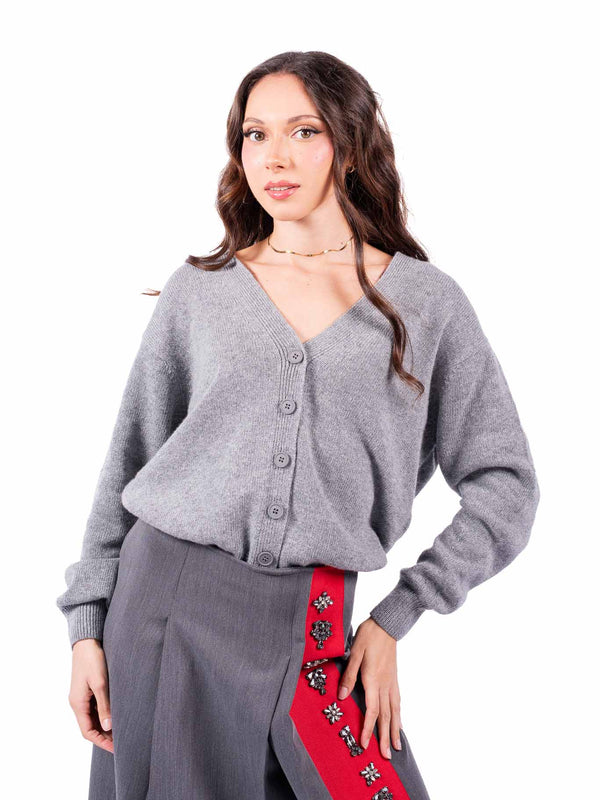 Cardigan Grigio con Bottoni Avanti e Dietro da donna Tensione in